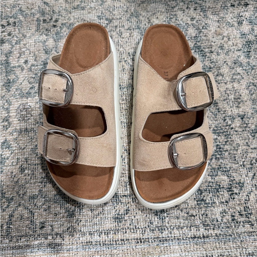 Beige Suede Buckle Sandals